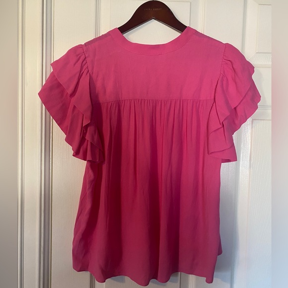 A Loves A Women Pink Tasseled Ruffle Layered Short Sleeve V-Neck Top Blouse L - Picture 11 of 15